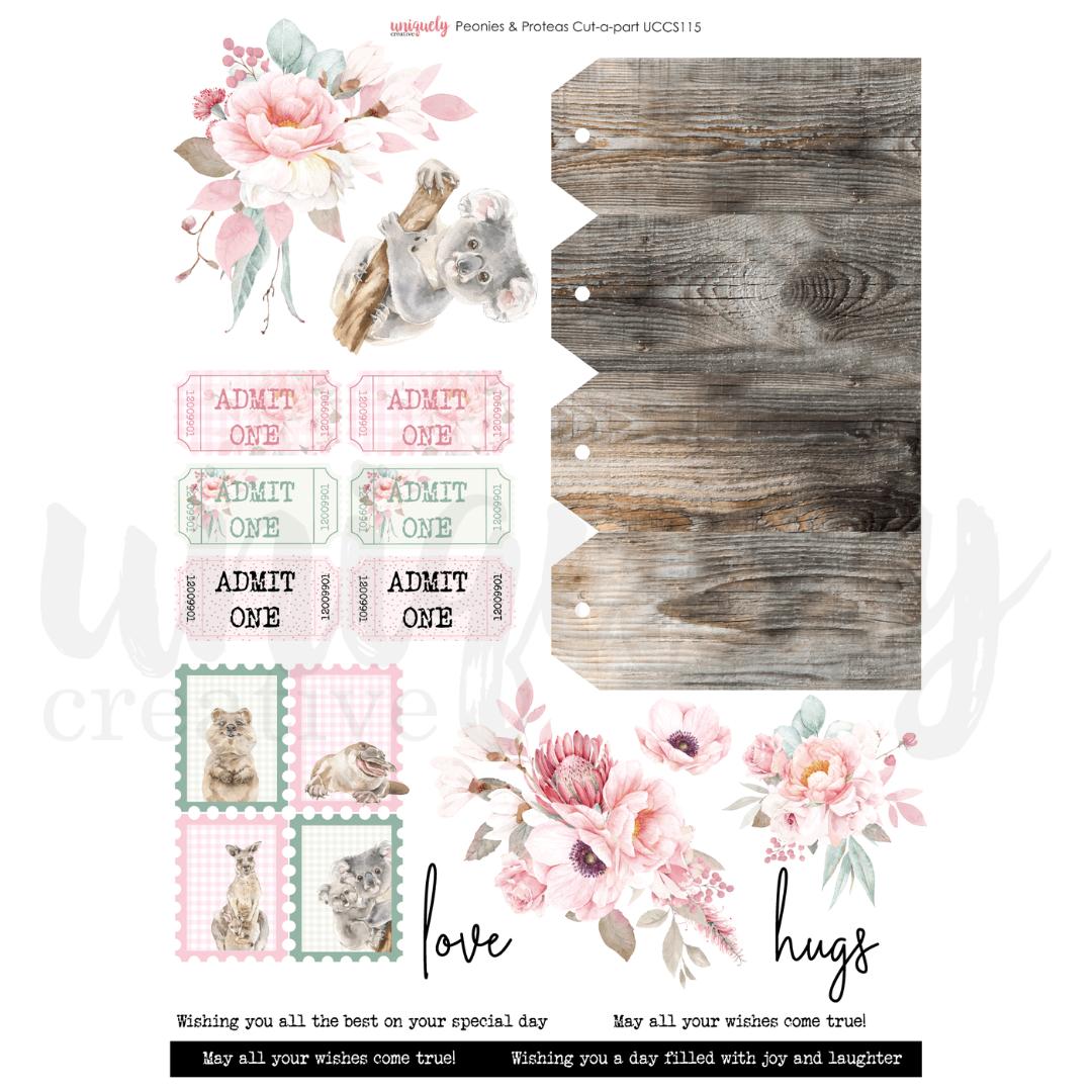 A4 Peonies & Proteas Cut-a-Part Sheet - Cardstock - Uniquely Creative (1 sheet)