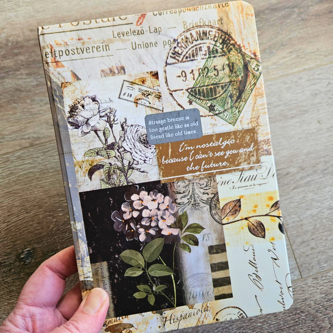 A5 Hardcover Junk Journal Collage Notebook (160 page)-Floral - 80gsm-A5 Hardcover Junk Journal Collage Notebook (192 page)-Rachel The Turtle Journal