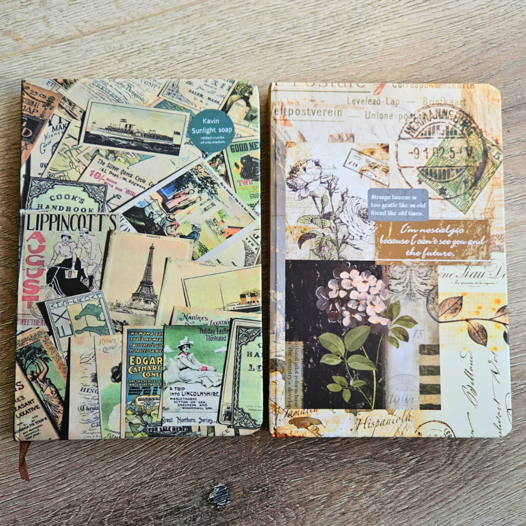 A5 Hardcover Junk Journal Collage Notebook (160 page)-A5 Hardcover Junk Journal Collage Notebook (192 page)-Rachel The Turtle Journal