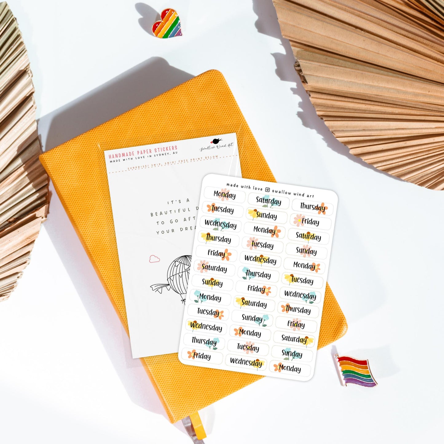 Functional Days of the Week Floral Sticker Sheet - Swallow Wind Art