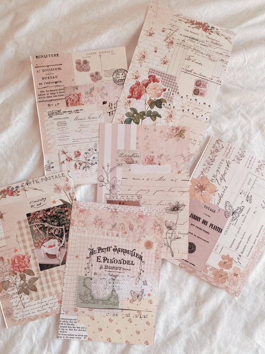6 x A5 Ephemera Full Page Stickers - "Pretty Vintage Pink" - Chapteries