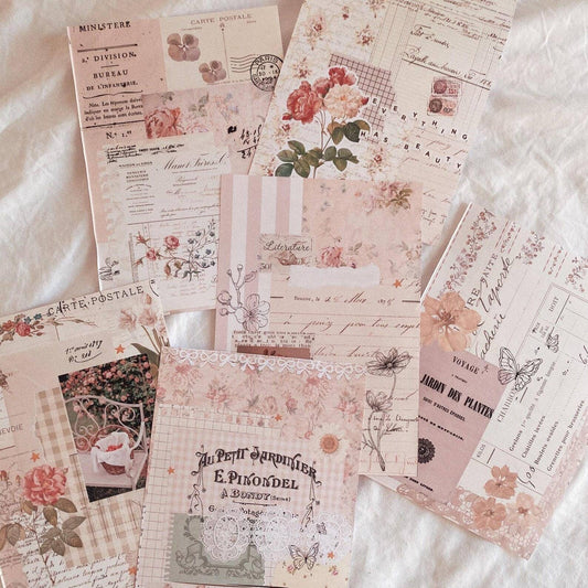6 x A5 Ephemera Full Page Stickers - "Pretty Vintage Pink" - Chapteries-Rachel The Turtle Journal