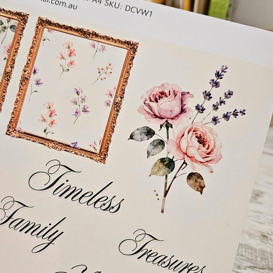 Vintage Wallpaper Fussy Cut Sheet - A4 (1 sheet)-A5 Petaled Pearls Patterned Paper Pack (8 sheets) - The Turtle Journal Vintage Inspired Journaling-Rachel The Turtle Journal