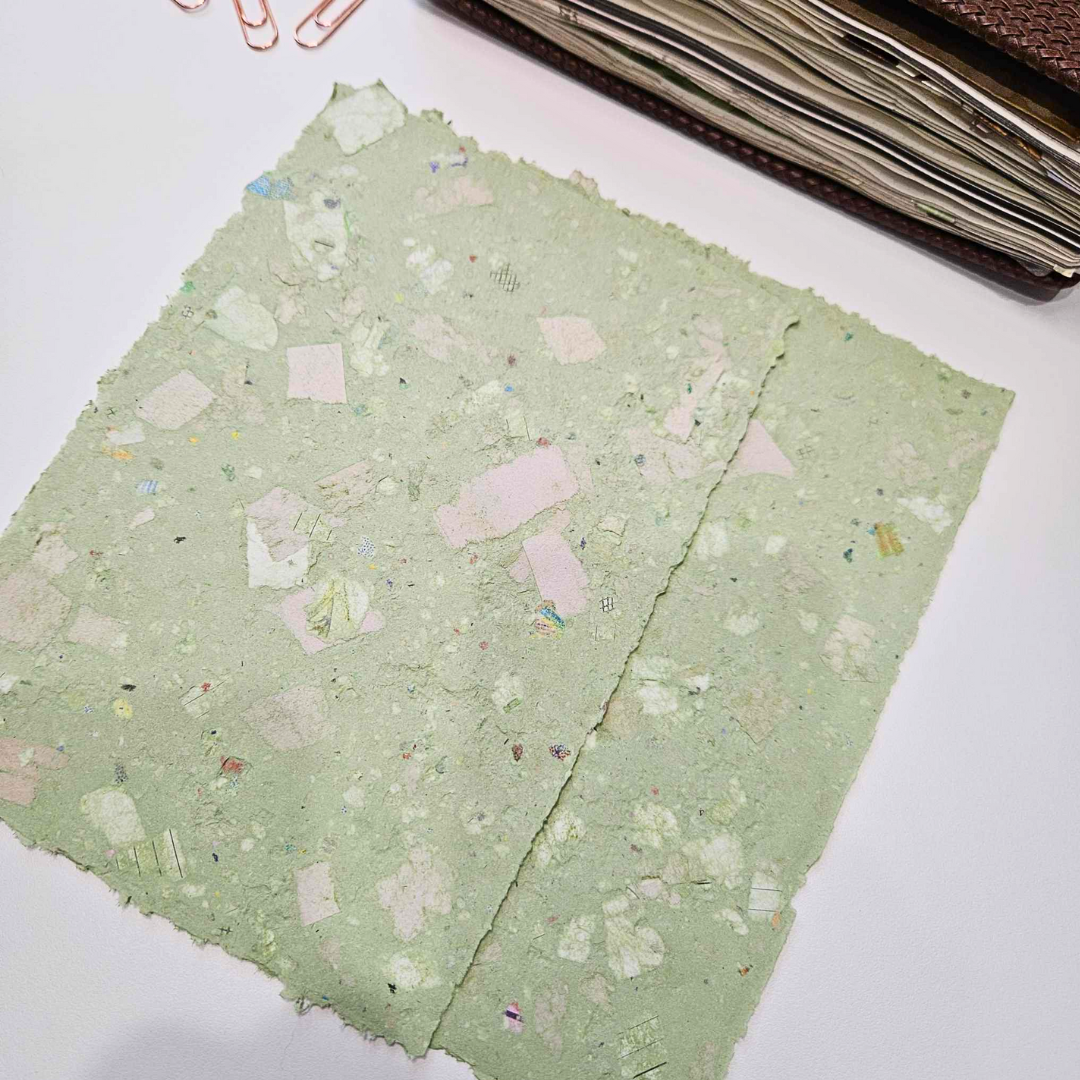 A5 Handmade Recycled Paper – 2 Sheets-Green-Black Cats PET Sticker Strip (3 sheets) - The Turtle Journal Stickers Scrapbooking Cardmaking Halloween Steampunk Gothic-Rachel The Turtle Journal
