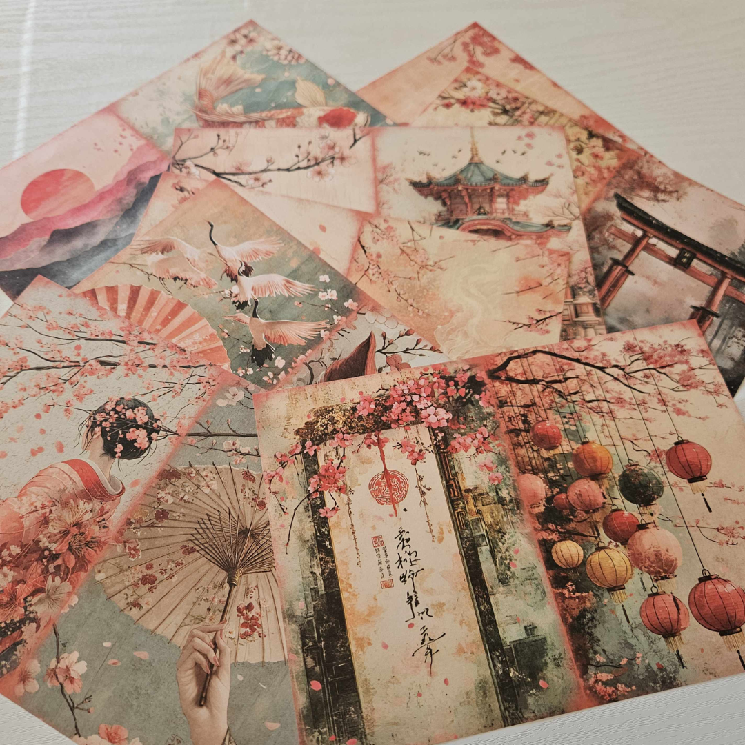 A5 Japanese Life Pattered Paper Pack (8 sheets)-A5 Japanese Life Pattered Paper Pack (8 sheets) - The Turtle Journal-Rachel The Turtle Journal