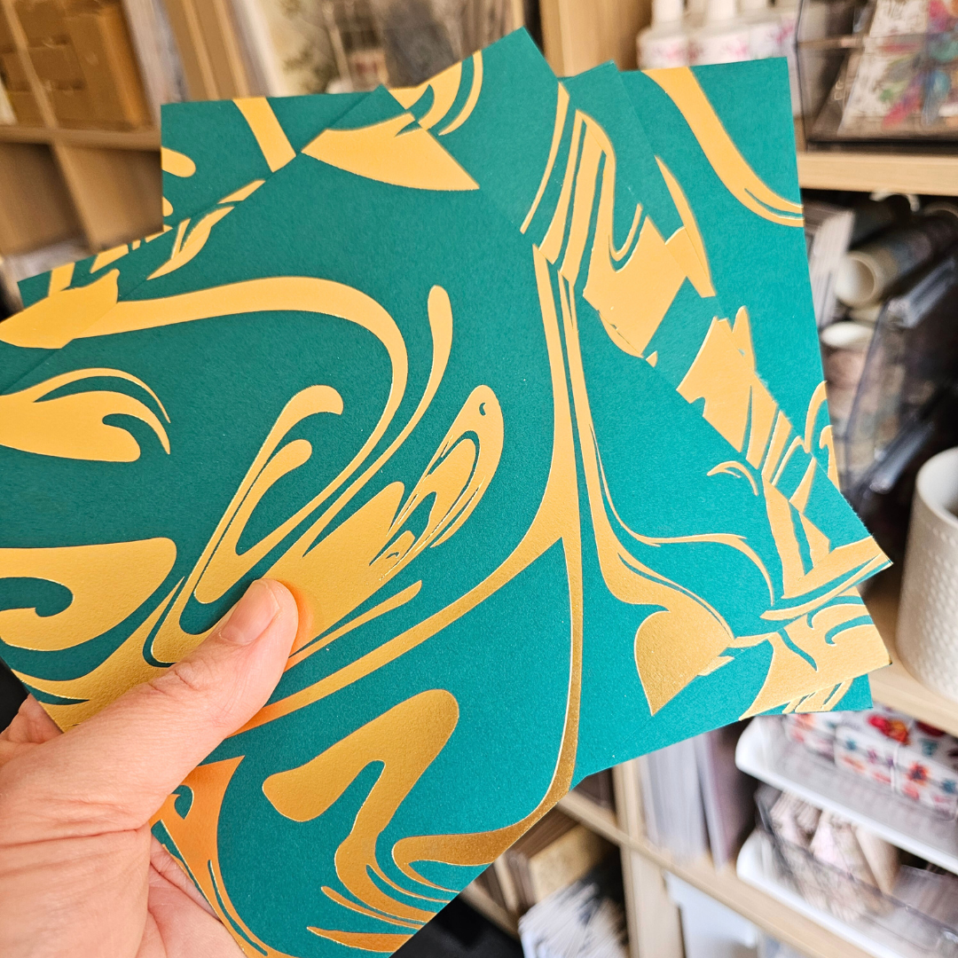 Bazzill Foiled Pattern Marble Cardstock 6 x 6 inch (8 pack)-Green and Gold-Rachel The Turtle Journal