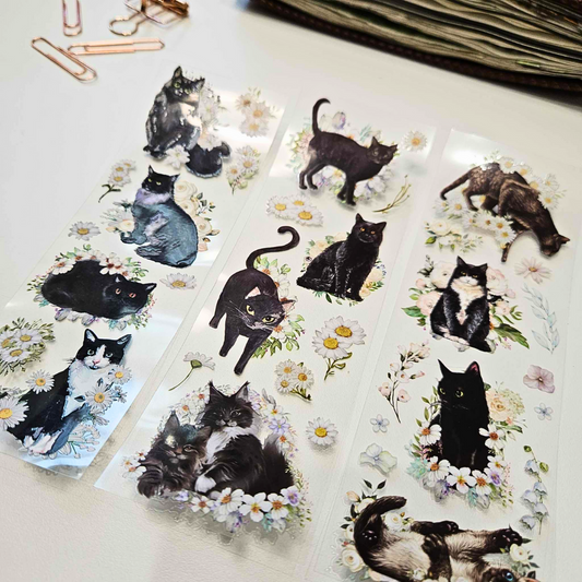 Black Cats PET Sticker Strip (3 sheets)-Black Cats PET Sticker Strip (3 sheets) - The Turtle Journal Stickers Scrapbooking Cardmaking Halloween Steampunk Gothic-Rachel The Turtle Journal