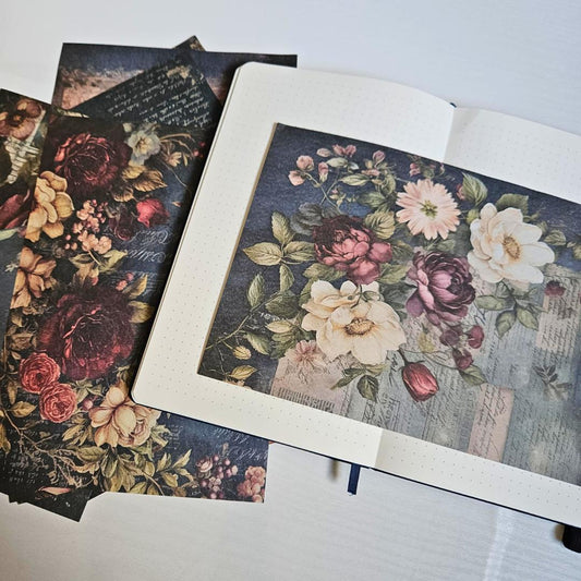 A5 Burgundy Petals Patterned Paper Pack (12 sheets)-A5 Burgundy Petals Patterned Paper Pack (12 sheets) - The Turtle Journal Vintage Inspired Journaling-Rachel The Turtle Journal