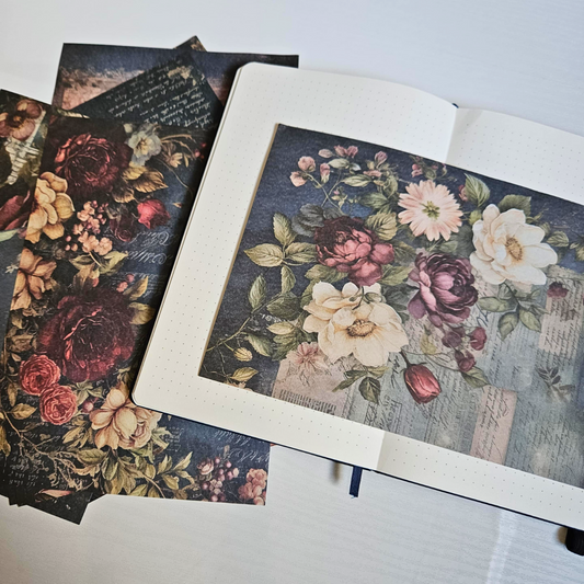 A5 Burgundy Petals Patterned Paper Pack (12 sheets)-A5 Burgundy Petals Patterned Paper Pack (12 sheets) - The Turtle Journal Vintage Inspired Journaling-Rachel The Turtle Journal