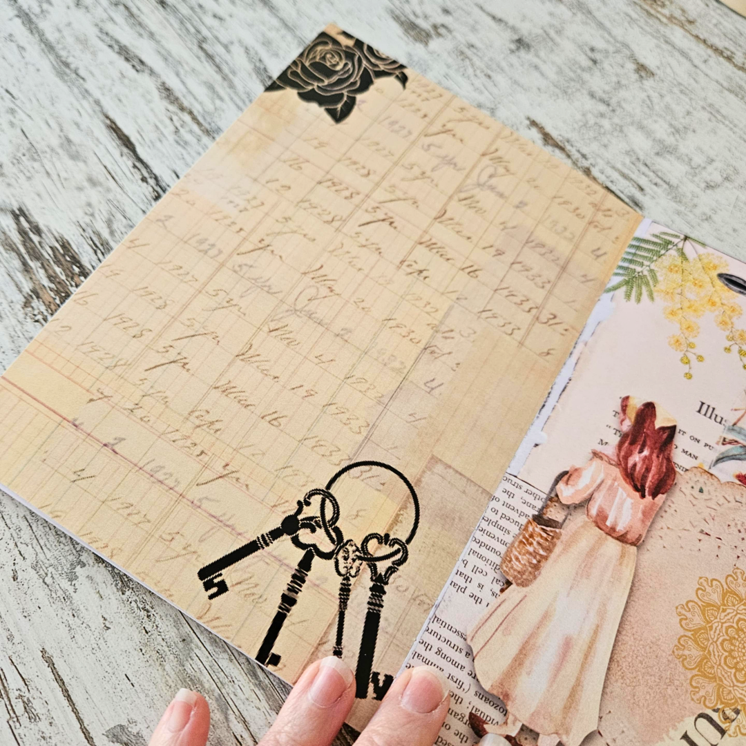 A5 Collage Cottage Patterned Paper/Cardstock Booklet-Rachel The Turtle Journal