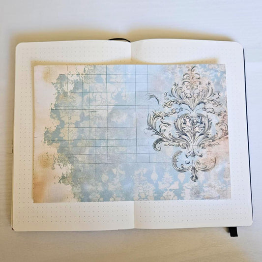 A5 French Blue Patterned Paper Pack (8 sheets)-A5 French Blue Patterned Paper Pack (8 sheets) - The Turtle Journal Vintage Inspired Journaling-Rachel The Turtle Journal