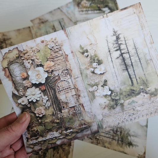 A5 Forest Glade Patterned Paper Pack (10 sheets)-A5 Forest Glade Patterned Paper Pack (10 sheets) - The Turtle Journal Vintage Inspired Journaling-Rachel The Turtle Journal