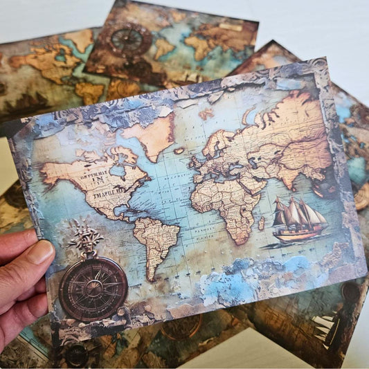 A5 Captain’s Voyage Patterned Paper Pack (10 sheets)-A5 Captain’s Voyage Patterned Paper Pack (10 sheets) - The Turtle Journal Vintage Inspired Journaling-Rachel The Turtle Journal