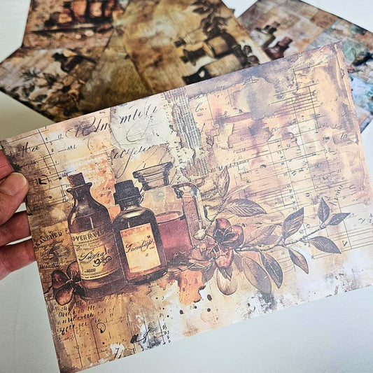 A5 Antique Medicinal Patterned Paper Pack (8 sheets)-A5 Antique Medicinal Patterned Paper Pack (8 sheets) - The Turtle Journal Vintage Inspired Journaling-Rachel The Turtle Journal