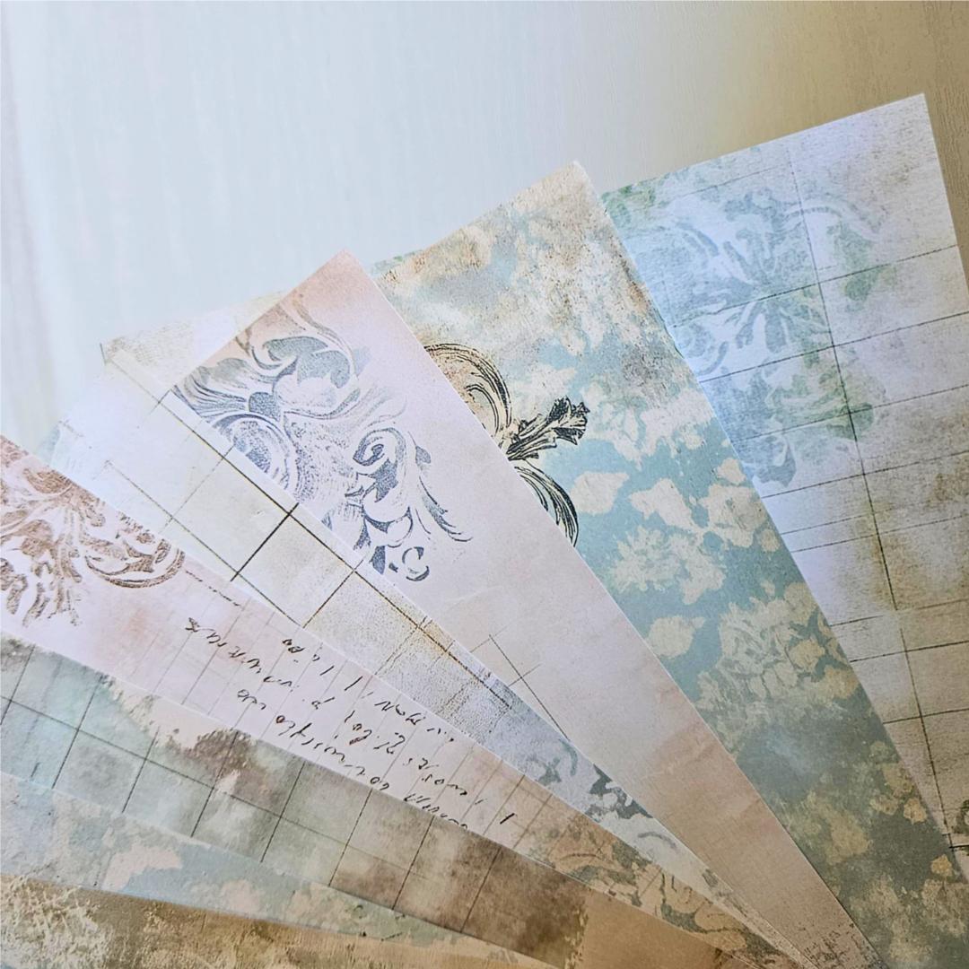 A5 French Blue Patterned Paper Pack (8 sheets)-A5 French Blue Patterned Paper Pack (8 sheets) - The Turtle Journal Vintage Inspired Journaling-Rachel The Turtle Journal