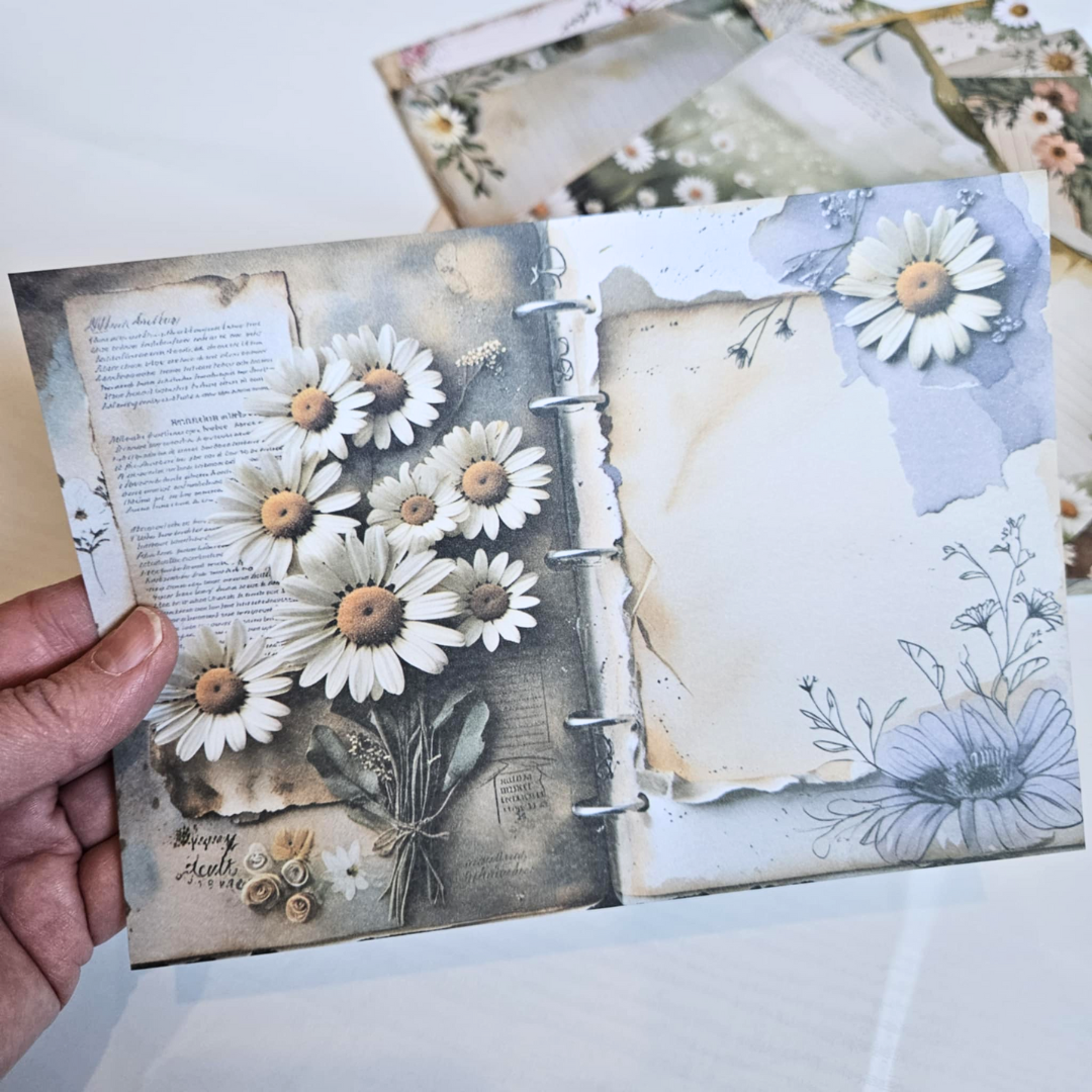 A5 Daisy Chains Patterned Paper Pack (12 sheets)-A5 Daisy Chains Patterned Paper Pack (12 sheets) - The Turtle Journal Vintage Inspired Journaling-Rachel The Turtle Journal