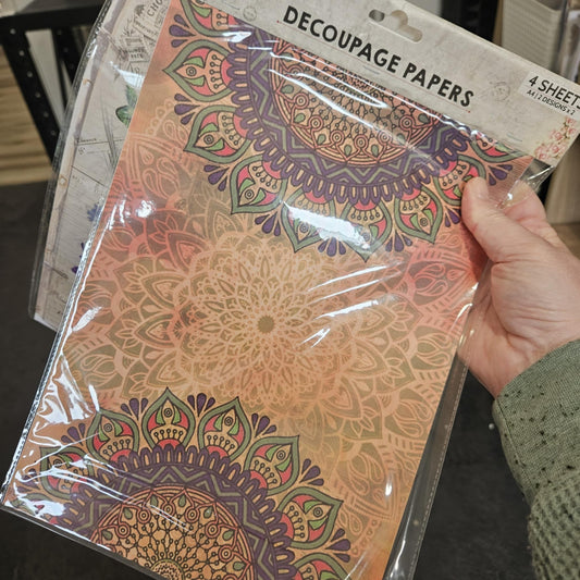 Clearance: A4 Decoupage Papers (4 sheets)-Mandala-Rachel The Turtle Journal