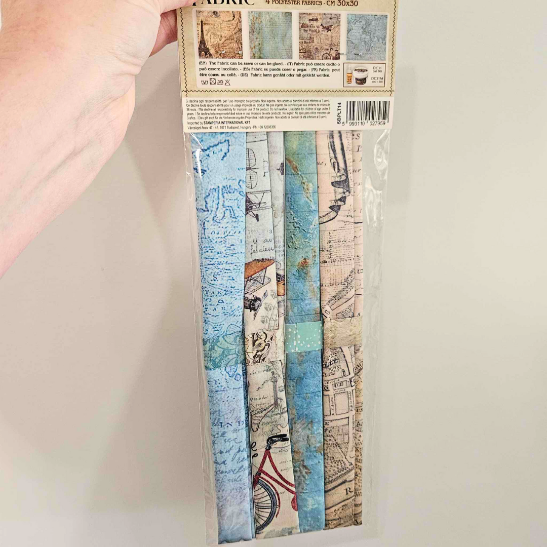 Around The World Fabric Pieces x 4 - Stamperia-Around The World Fabric Pieces x 4 - Stamperia - Mixed Media Craft Journaling - The Turtle Journal-Rachel The Turtle Journal