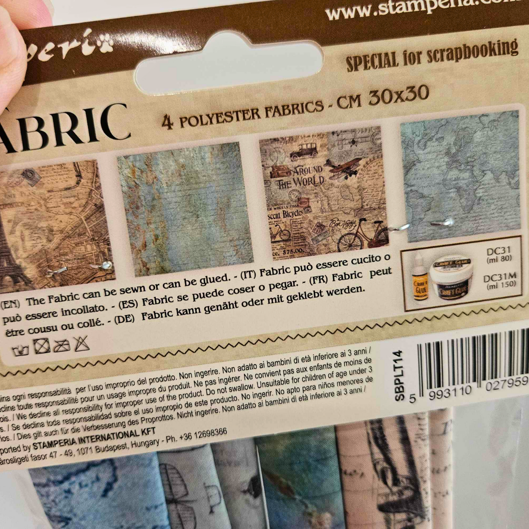 Around The World Fabric Pieces x 4 - Stamperia-Around The World Fabric Pieces x 4 - Stamperia - Mixed Media Craft Journaling - The Turtle Journal-Rachel The Turtle Journal