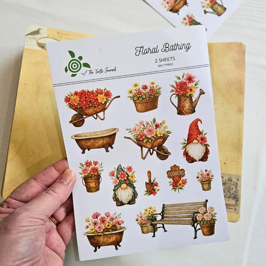 Floral Bathing Matte Sticker Set (2 sheets) - The Turtle Journal-Floral Bathing Matte Sticker Set (2 sheets) - The Turtle Journal Garden Nature Gnome Journaling-Rachel The Turtle Journal