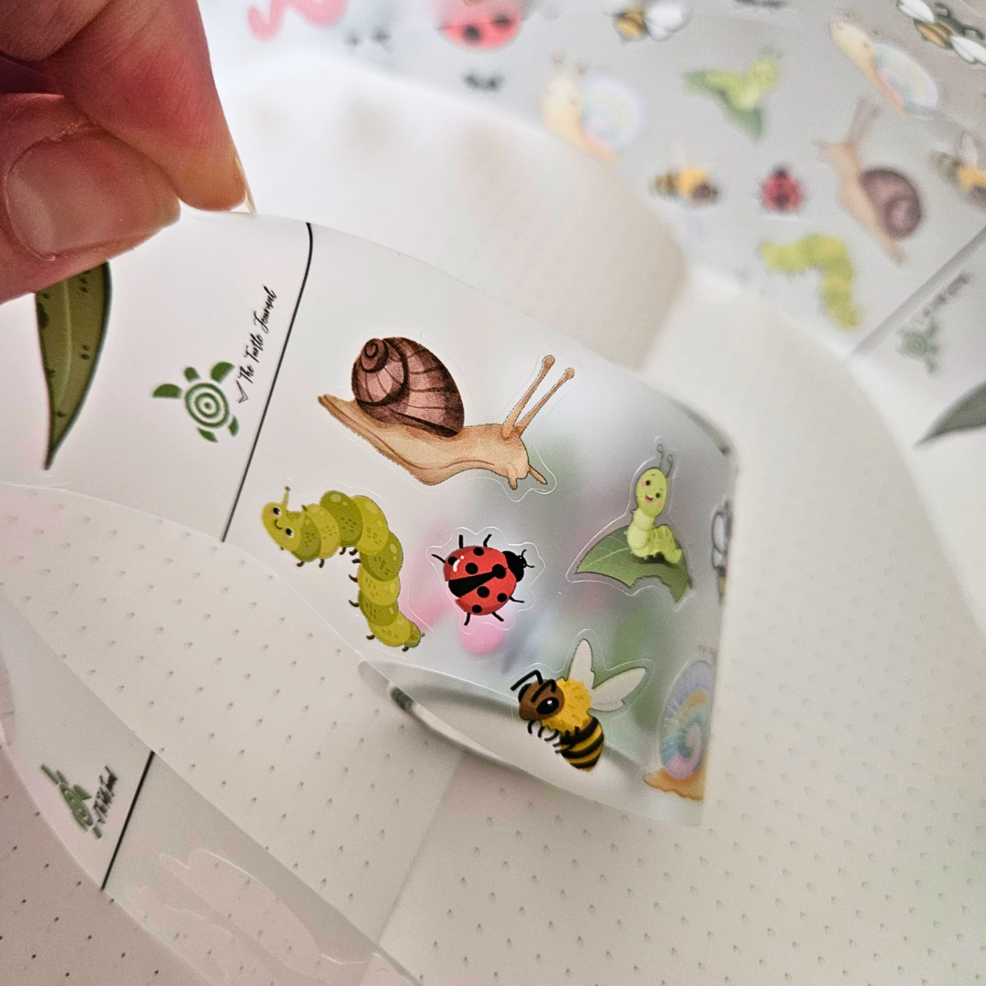 Garden Friends PET Matte Kiss Cut Sticker Roll 5m - The Turtle Journal-Rachel The Turtle Journal
