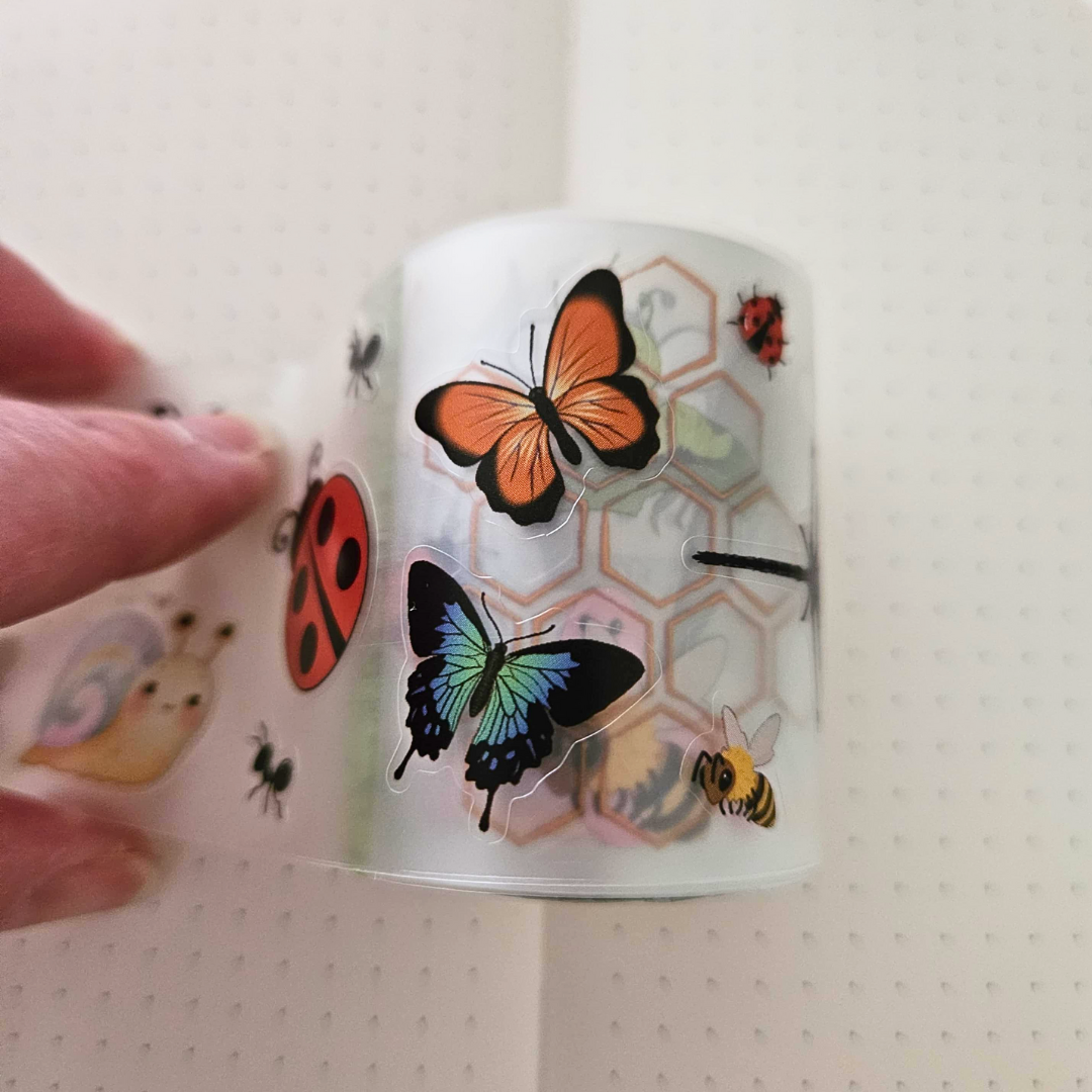 Garden Friends PET Matte Kiss Cut Sticker Roll 5m - The Turtle Journal-Rachel The Turtle Journal