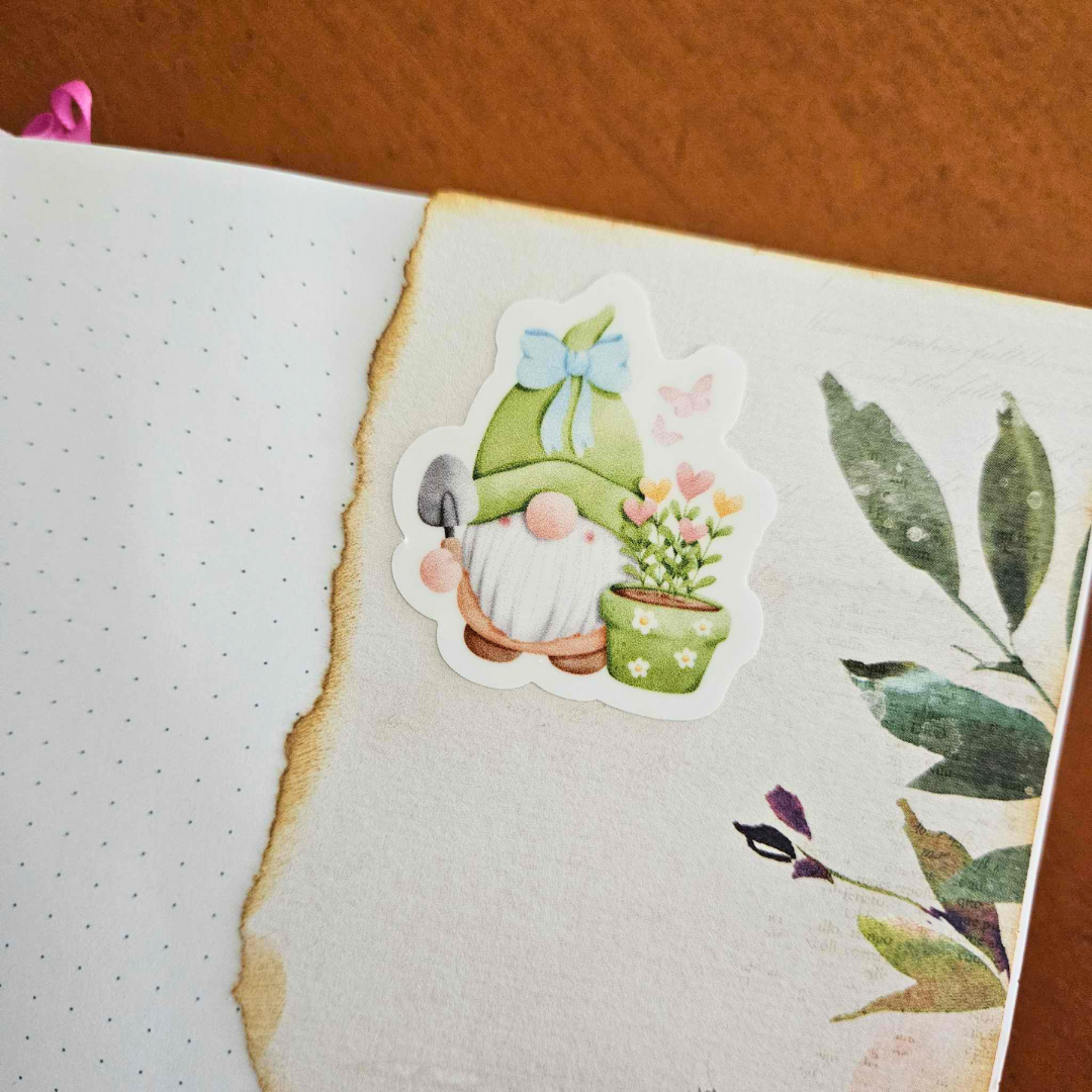 Vinyl Die-Cut Sticker Garden Gnome In Love (1 piece)-Vinyl Die-Cut Sticker Garden Gnome In Love (1 piece) Waterproof Custom Watercolour Nature Inspired-Rachel The Turtle Journal