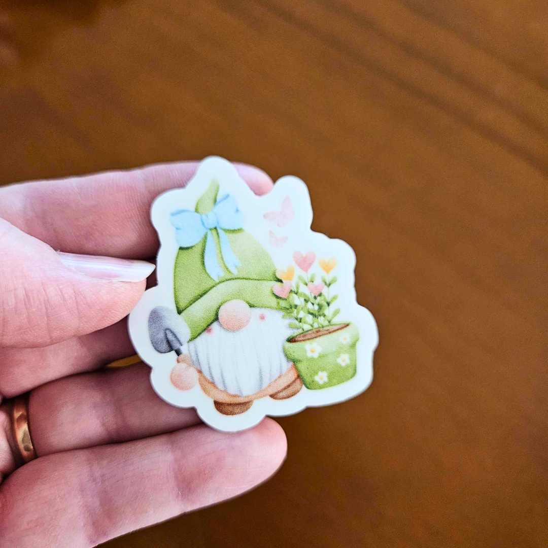 Vinyl Die-Cut Sticker Garden Gnome In Love (1 piece)-Vinyl Die-Cut Sticker Garden Gnome In Love (1 piece) Waterproof Custom Watercolour Nature Inspired-Rachel The Turtle Journal