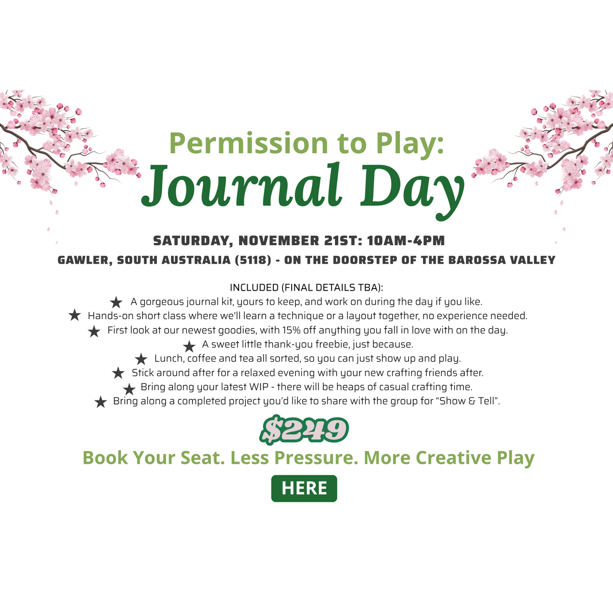Journal Day Ticket - Permission to Play (Nov 21, Gawler SA)-Rachel The Turtle Journal