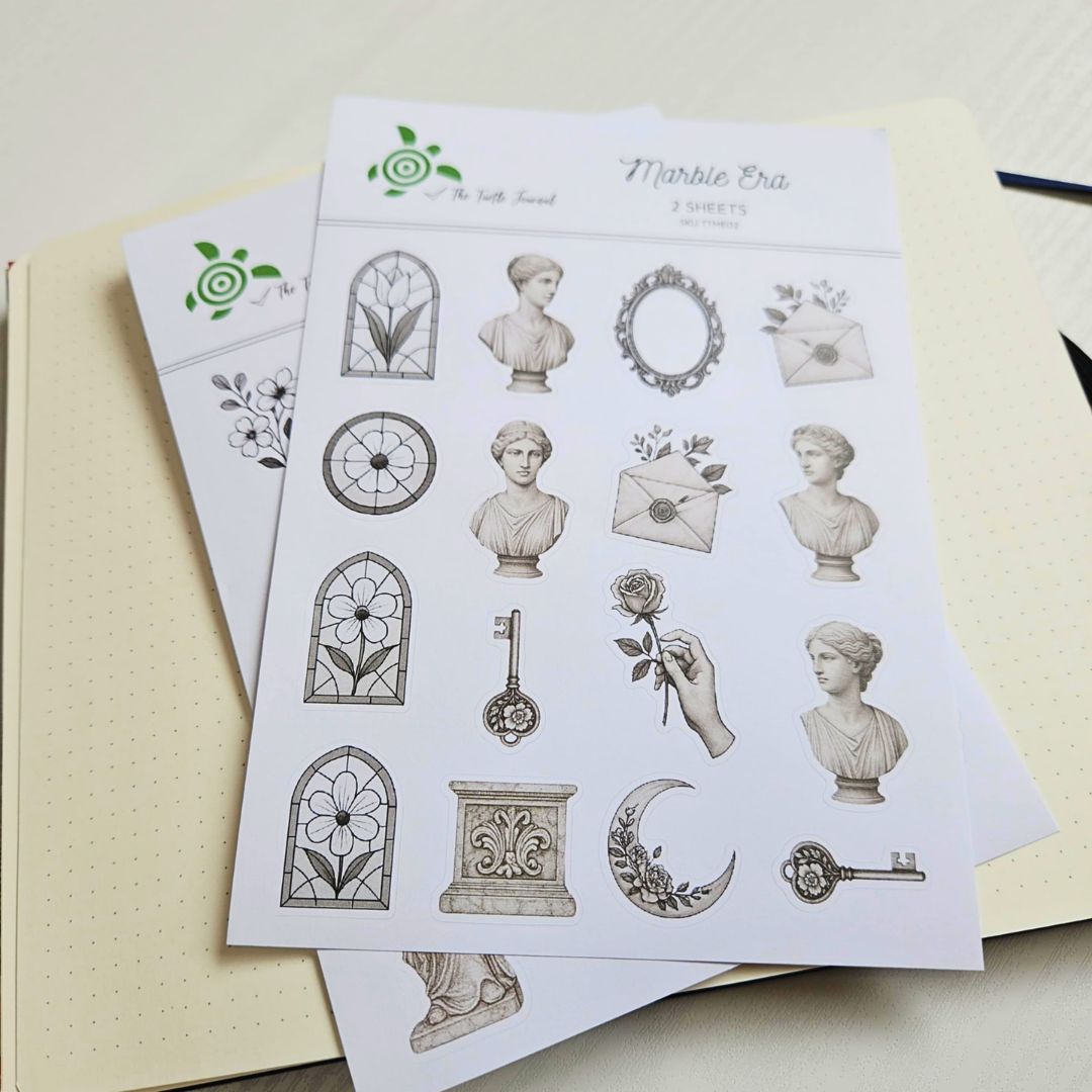 Marble Era Matte Sticker Set (2 sheets) - The Turtle Journal-Marble Era Matte Sticker Set (2 sheets) - The Turtle Journal -Rachel The Turtle Journal