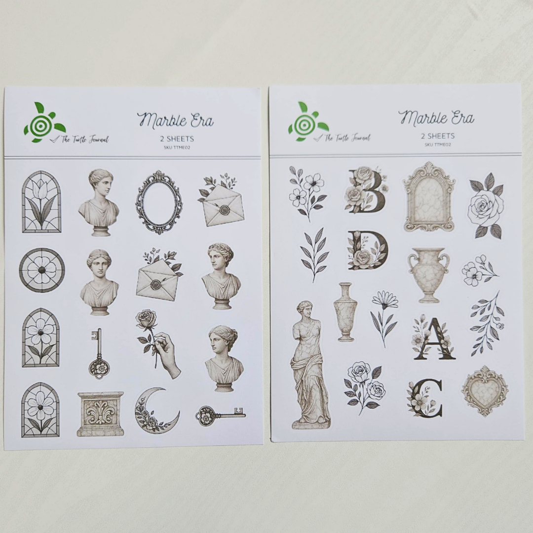 Marble Era Matte Sticker Set (2 sheets) - The Turtle Journal-Marble Era Matte Sticker Set (2 sheets) - The Turtle Journal -Rachel The Turtle Journal