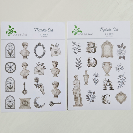 Marble Era Matte Sticker Set (2 sheets) - The Turtle Journal-Marble Era Matte Sticker Set (2 sheets) - The Turtle Journal -Rachel The Turtle Journal