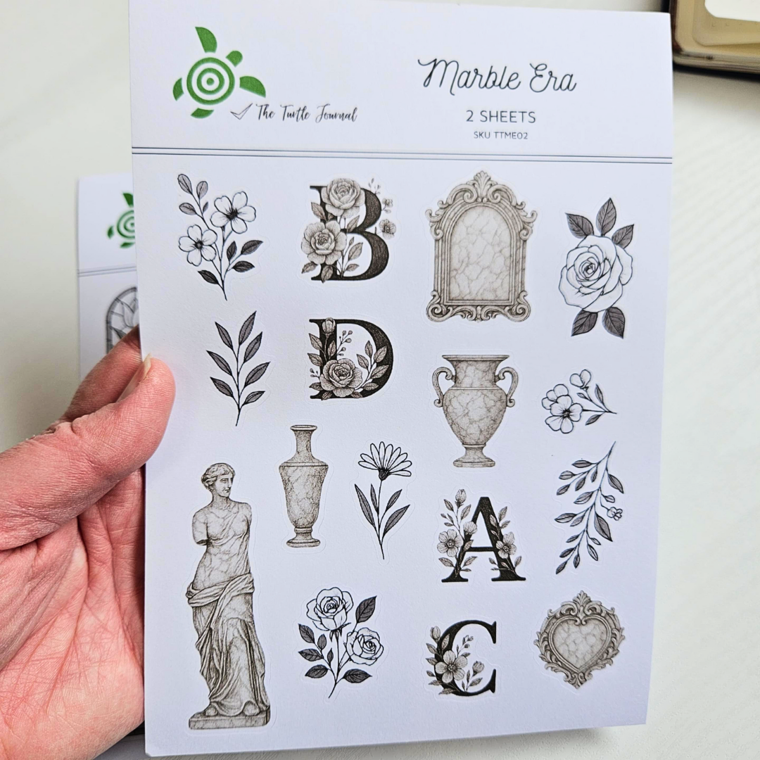 Marble Era Matte Sticker Set (2 sheets) - The Turtle Journal-Marble Era Matte Sticker Set (2 sheets) - The Turtle Journal -Rachel The Turtle Journal