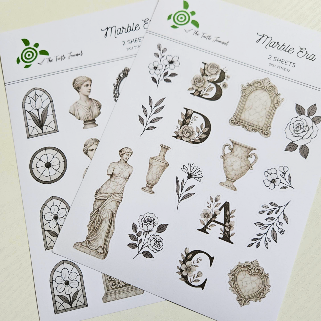 Marble Era Matte Sticker Set (2 sheets) - The Turtle Journal-Marble Era Matte Sticker Set (2 sheets) - The Turtle Journal -Rachel The Turtle Journal