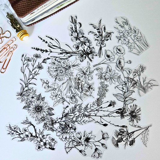 Transparent Botanical Stickers - 15 pieces - Rachel The Turtle Journal