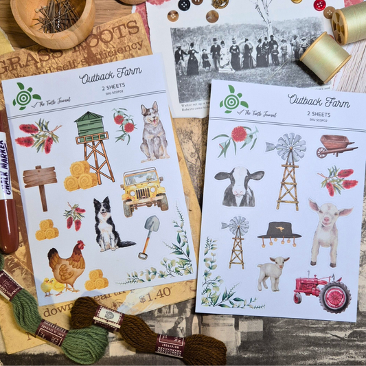 Outback Farm Matte Sticker Set (2 sheets) - The Turtle Journal-Outback Farm Matte Sticker Set (2 sheets) - The Turtle Journal Journaling Supplies-Rachel The Turtle Journal