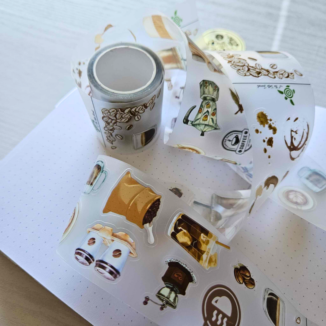 Coffee Life PET Matte Sticker Roll 5m - The Turtle Journal-Rachel The Turtle Journal