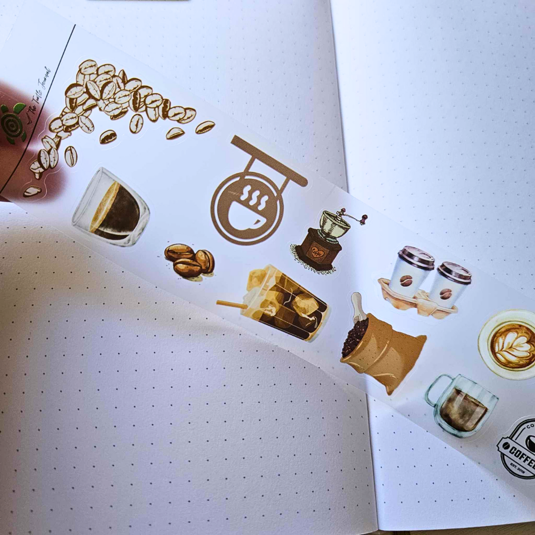 Coffee Life PET Matte Sticker Roll 5m - The Turtle Journal-Rachel The Turtle Journal