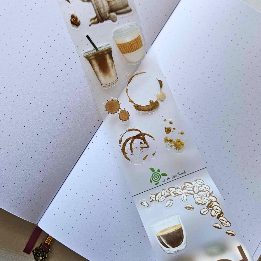 Coffee Life PET Matte Sticker Roll 5m - The Turtle Journal-Rachel The Turtle Journal