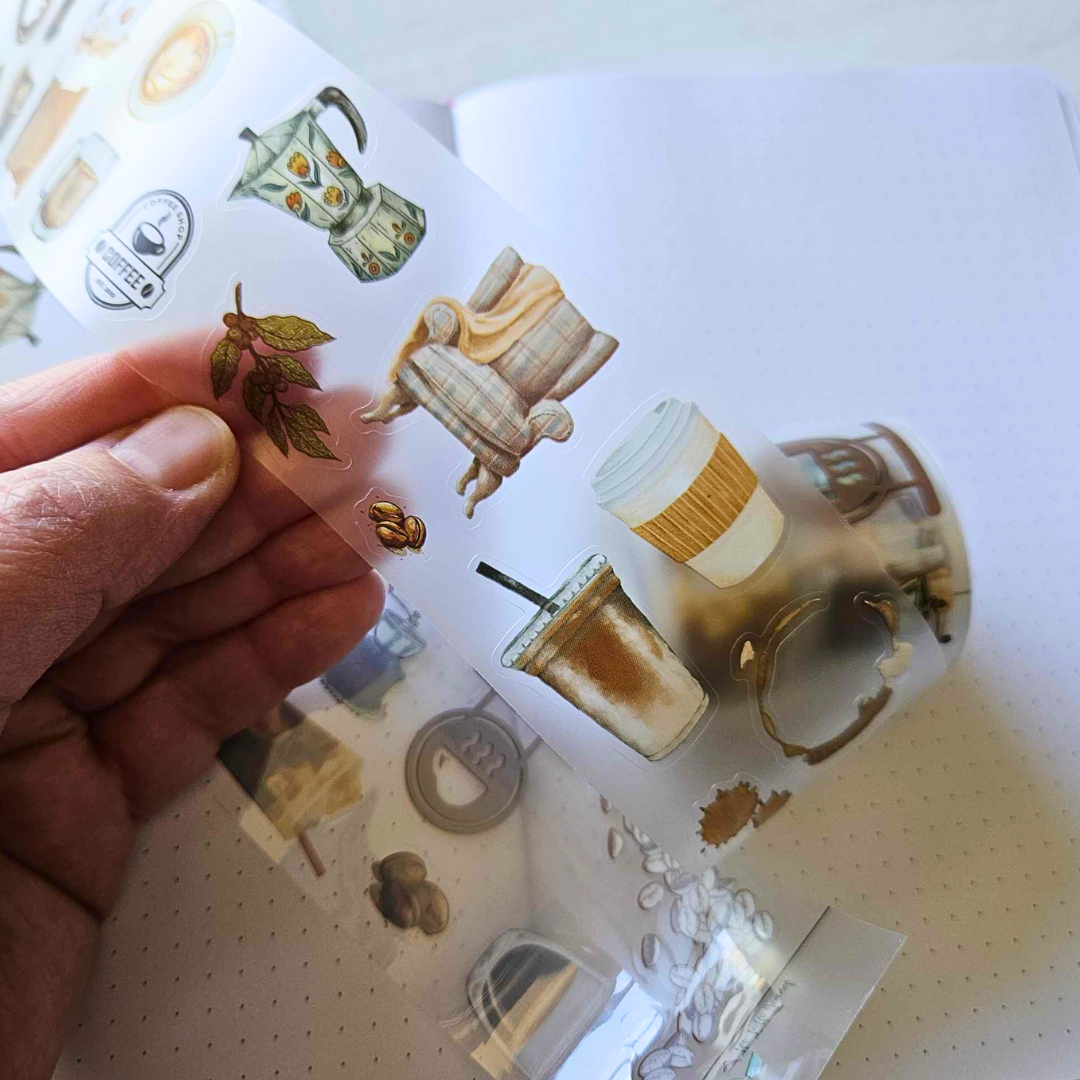 Coffee Life PET Matte Sticker Roll 5m - The Turtle Journal-Rachel The Turtle Journal