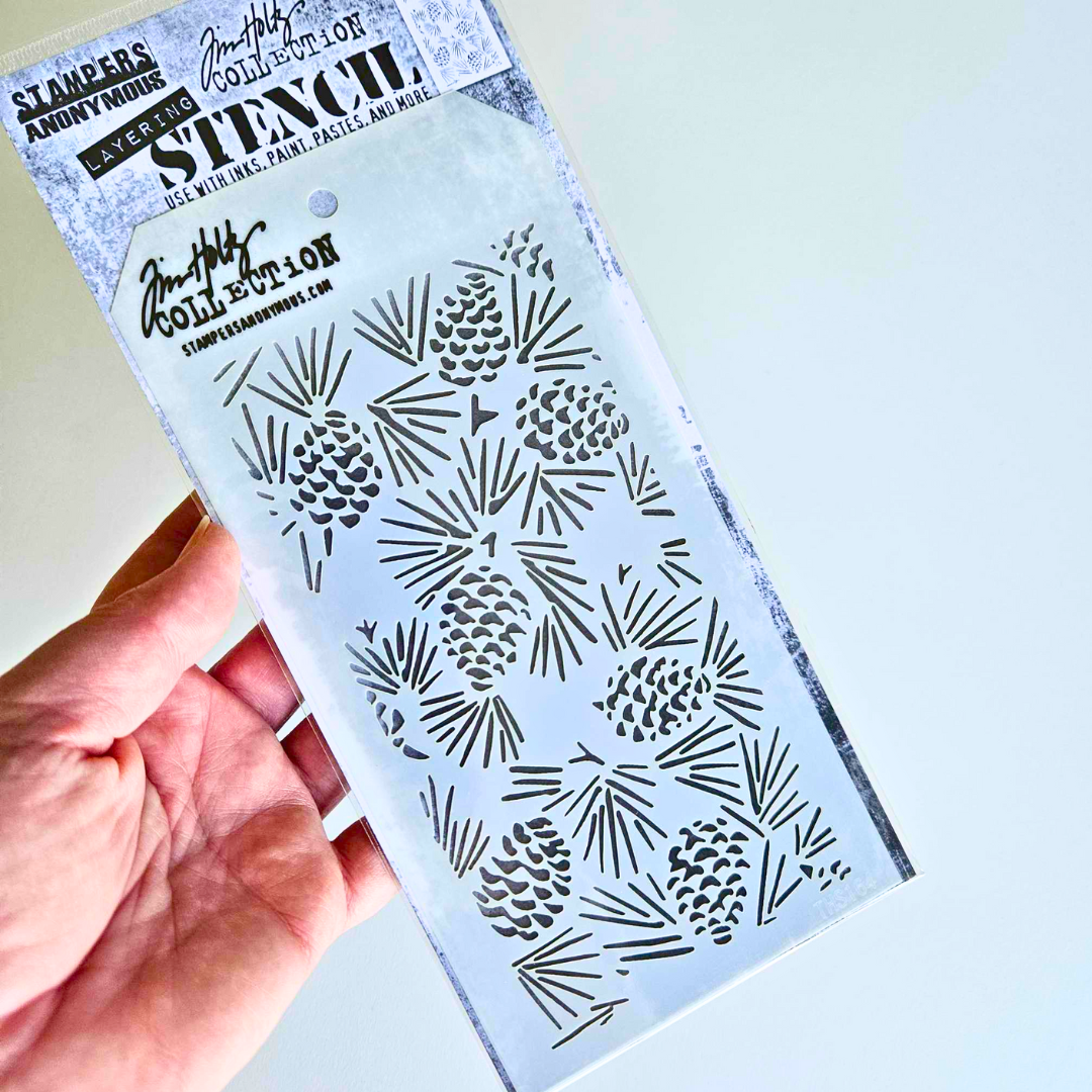 The Turtle Journal - Tim Holtz Stencil Layering Stampers Anonymous Collection Pinecones Background Distress Ink Accessory Background Art Journaling Australian Stampers