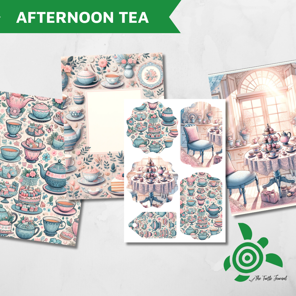 Printable: A5 Afternoon Tea Patterned Paper Collection-Printable: A5 Afternoon Tea Patterned Paper Collection Scrapbooking Digital Paper Collection Print at home-Rachel The Turtle Journal