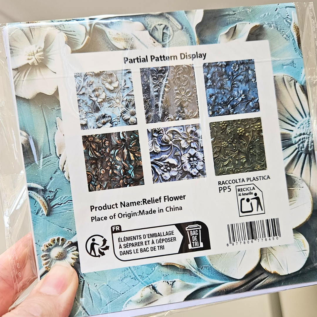 5x5 inch Relief Flower Background Sticker Sheet Set (12 piece)