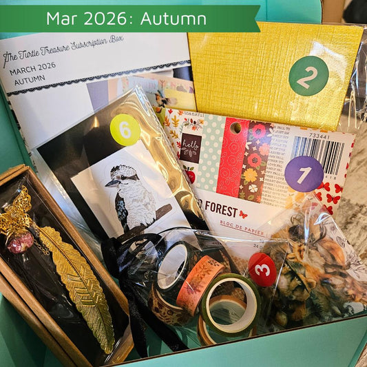Turtle Treasure Box Subscription Kit-Papers Stickers Subscription Kit Box Monthly Craft Mystery Australia Paper Crafters-Rachel The Turtle Journal