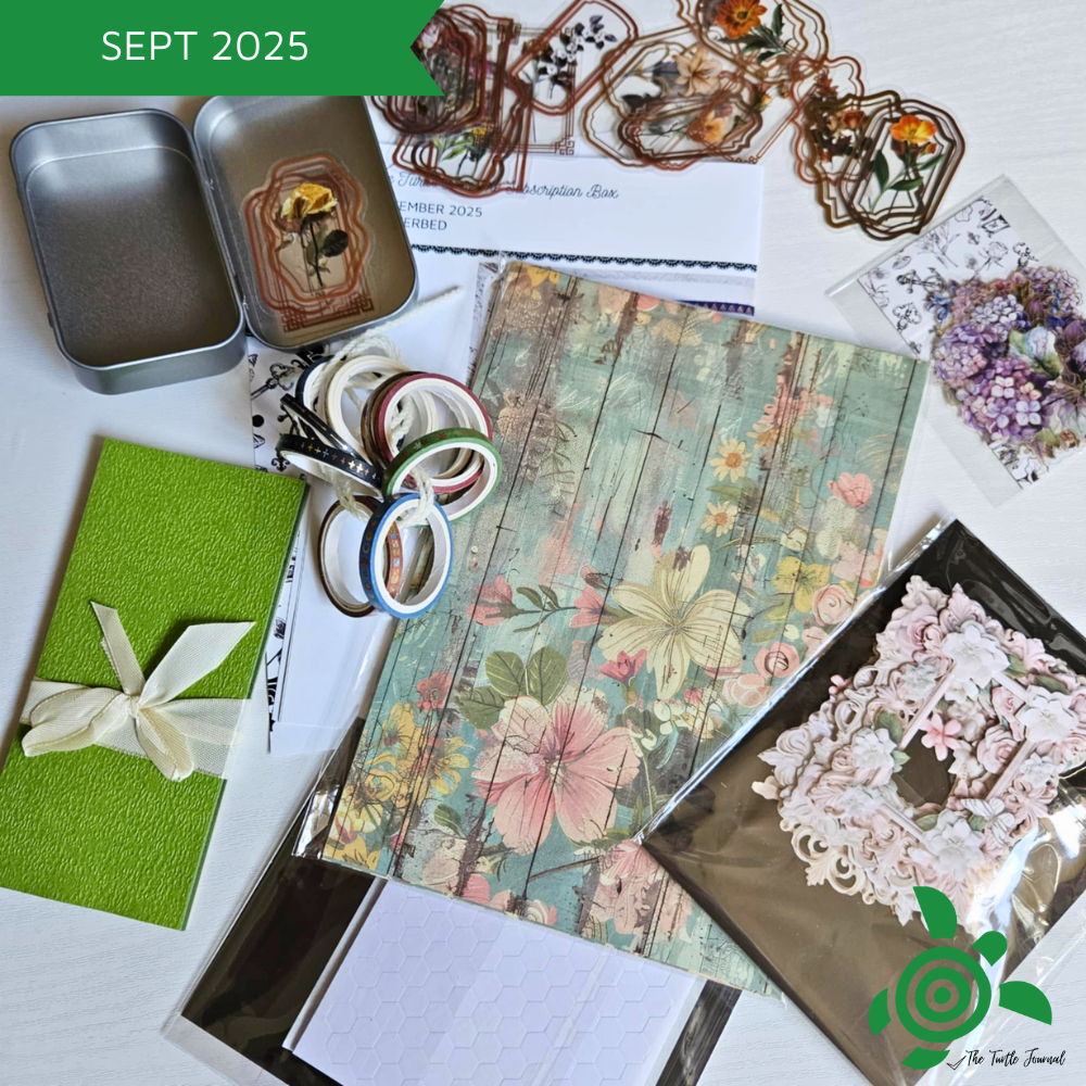 Turtle Treasure Box Subscription Kit-Papers Stickers Subscription Kit Box Monthly Craft Mystery Australia Paper Crafters-Rachel The Turtle Journal