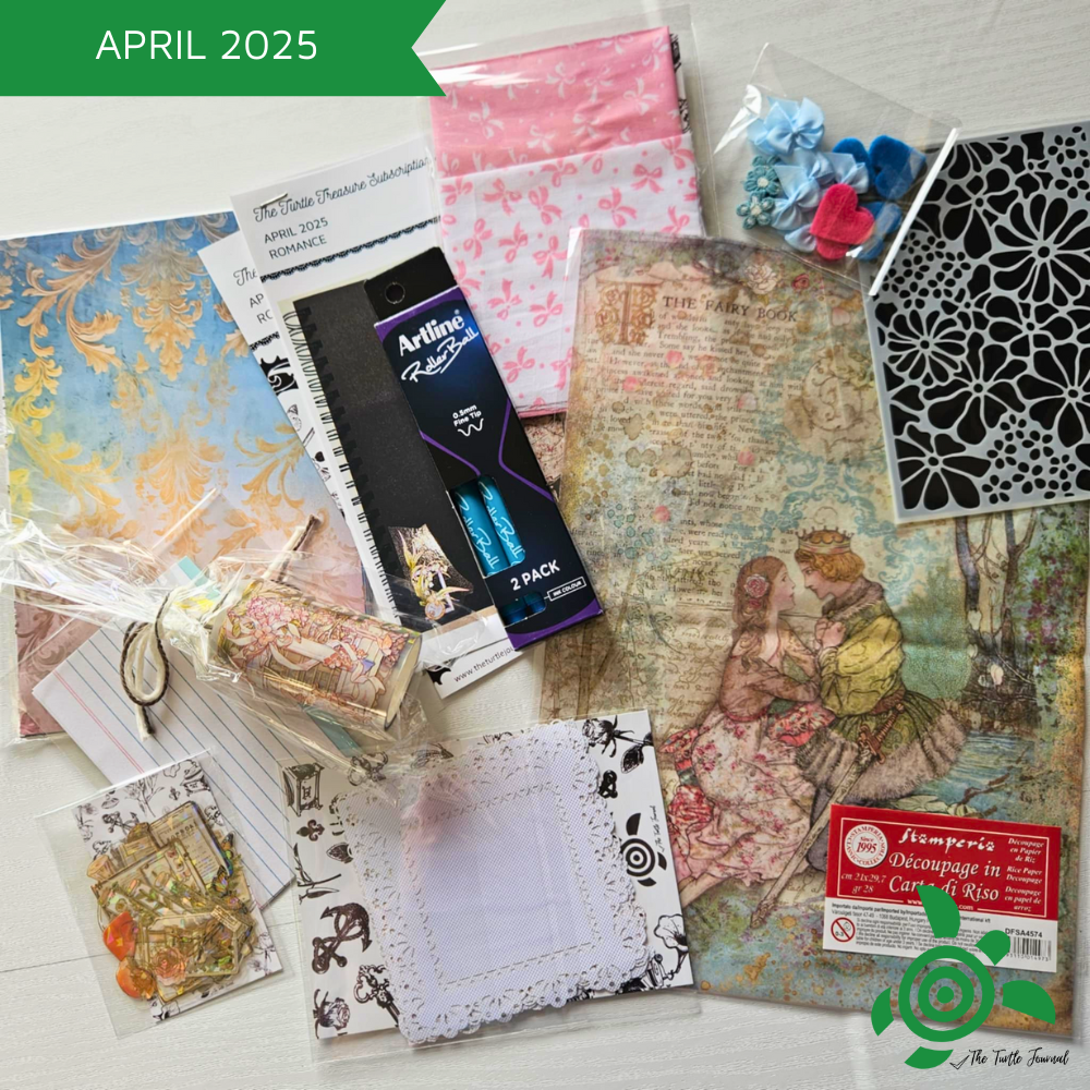 Turtle Treasure Box Subscription-Papers Stickers Subscription Kit Box Monthly Craft Mystery Australia Paper Crafters-Rachel The Turtle Journal
