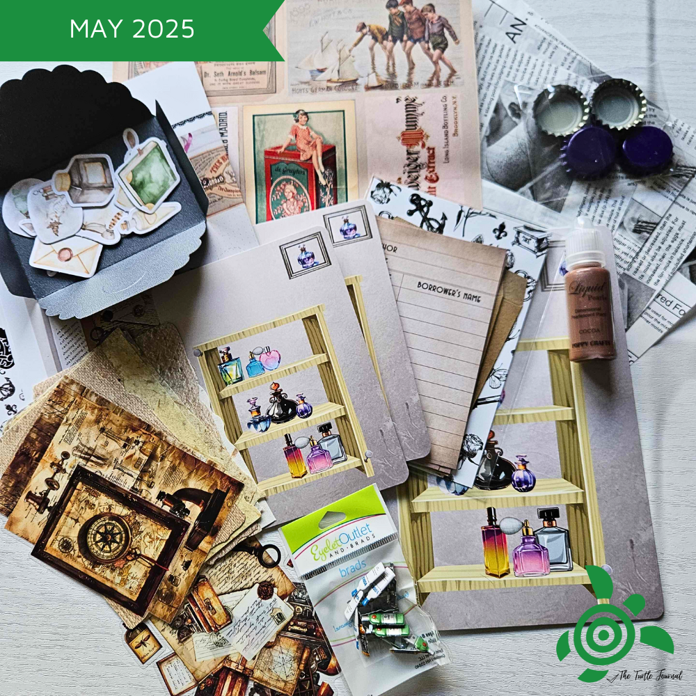 Turtle Treasure Box Subscription-Papers Stickers Subscription Kit Box Monthly Craft Mystery Australia Paper Crafters-Rachel The Turtle Journal