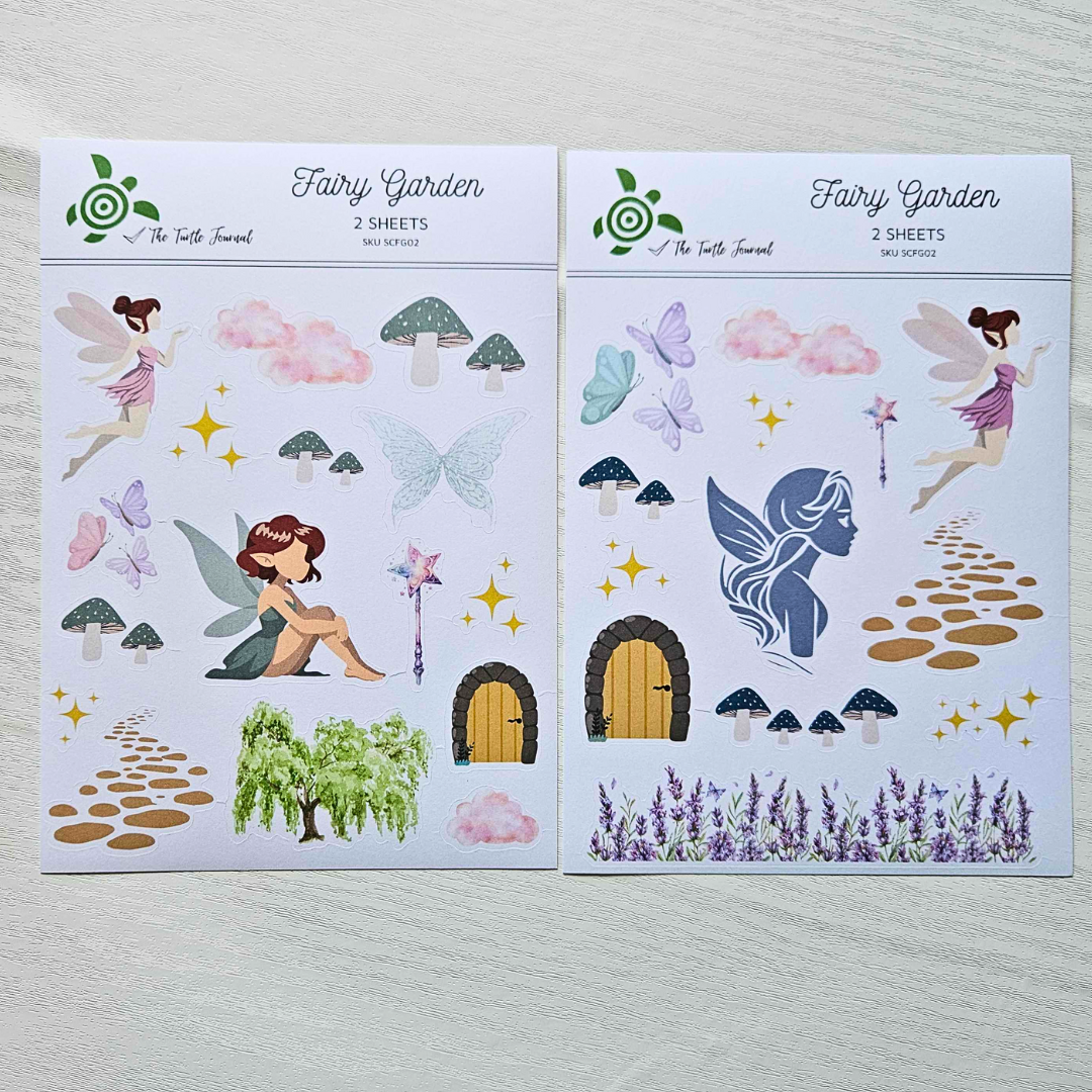 Fairy Garden Matte Sticker Set (2 sheets) - The Turtle Journal-Fairy Garden Matte Sticker Set (2 sheets) - The Turtle Journal Journaling Supplies-Rachel The Turtle Journal