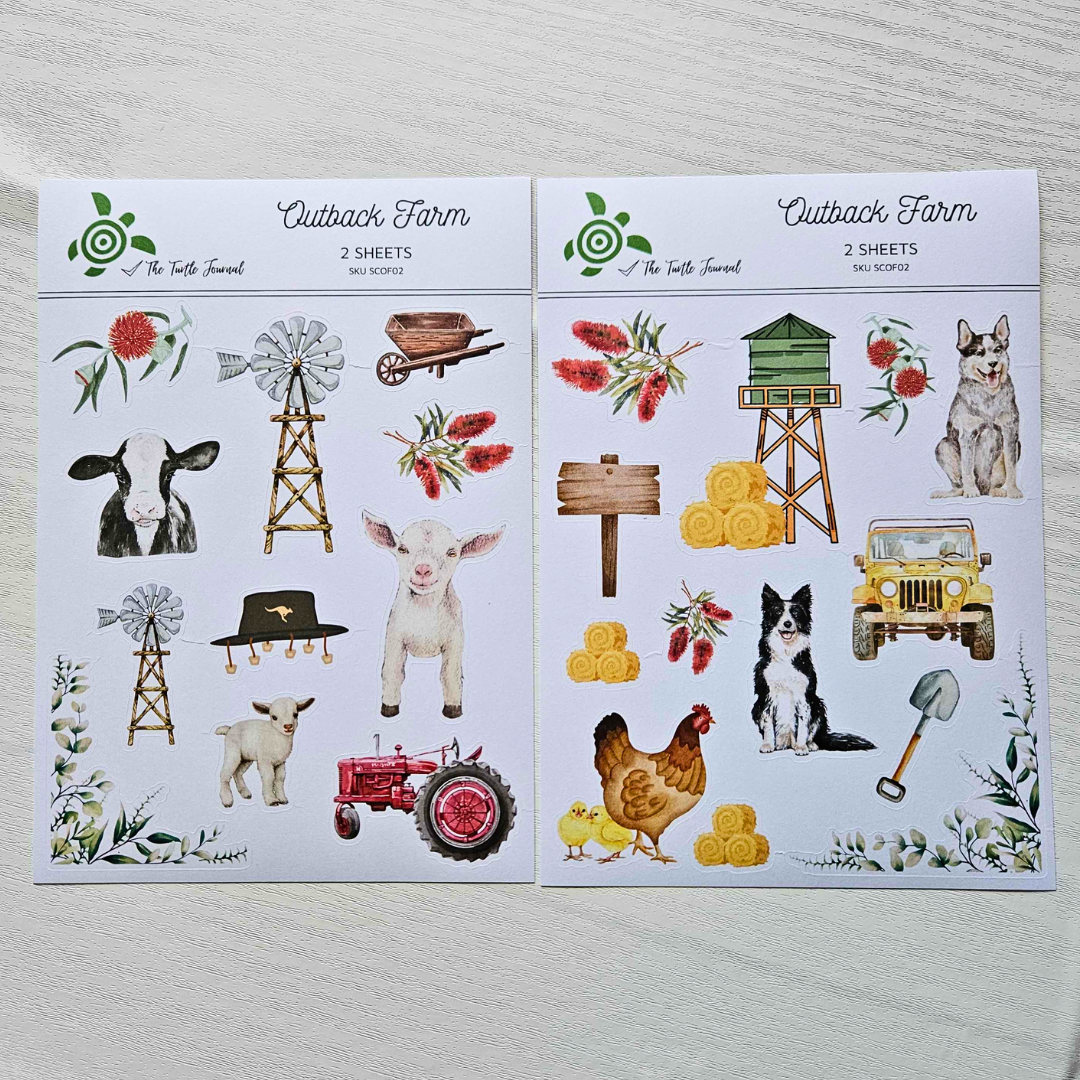 Outback Farm Matte Sticker Set (2 sheets) - The Turtle Journal-Outback Farm Matte Sticker Set (2 sheets) - The Turtle Journal Journaling Supplies-Rachel The Turtle Journal