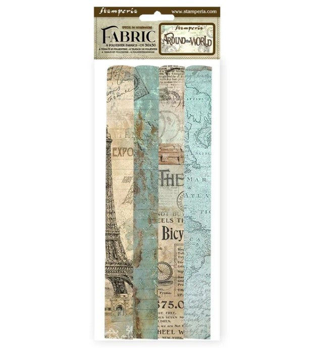 Around The World Fabric Pieces x 4 - Stamperia-Around The World Fabric Pieces x 4 - Stamperia - Mixed Media Craft Journaling - The Turtle Journal-Rachel The Turtle Journal